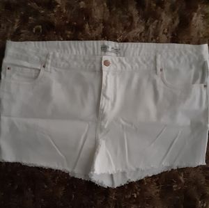 White fringed jean shorts